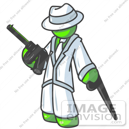 #36628 Clip Art Graphic of a Lime Green Guy Character With a Cane, Holding a Gun by Jester Arts