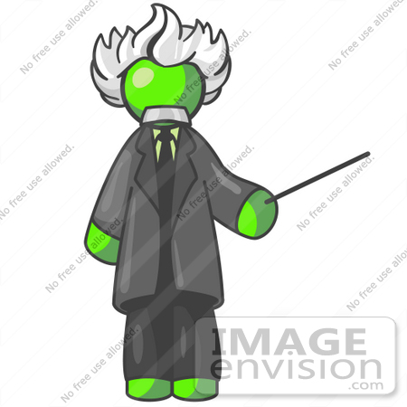 #36629 Clip Art Graphic of a Lime Green Guy Character as Einstein by Jester Arts