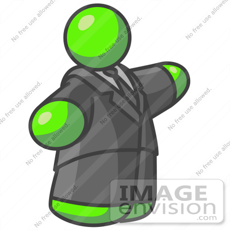 #36630 Clip Art Graphic of a Fat Lime Green Guy Character Pointing by Jester Arts