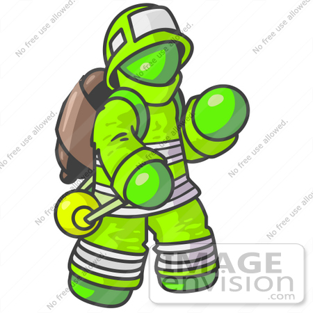 #36632 Clip Art Graphic of a Lime Green Guy Character Fireman by Jester Arts