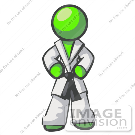 #36636 Clip Art Graphic of a Lime Green Guy Character in a Karate Suit by Jester Arts