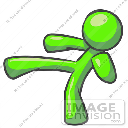 #36637 Clip Art Graphic of a Lime Green Guy Character Kicking by Jester Arts