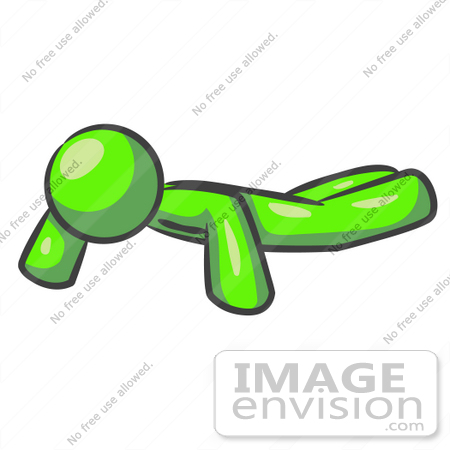 #36642 Clip Art Graphic of a Lime Green Guy Character Doing Push Ups by Jester Arts