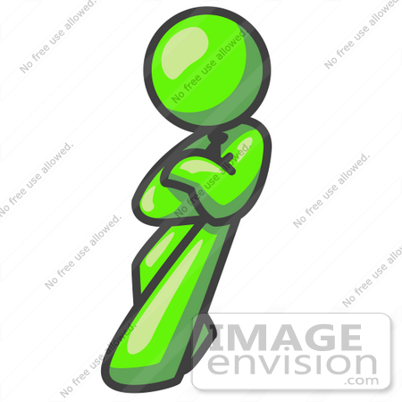 #36648 Clip Art Graphic of a Lime Green Guy Character Leaning by Jester Arts