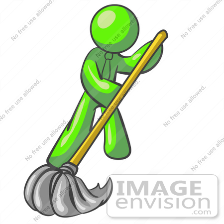 #36649 Clip Art Graphic of a Lime Green Guy Character Mopping by Jester Arts