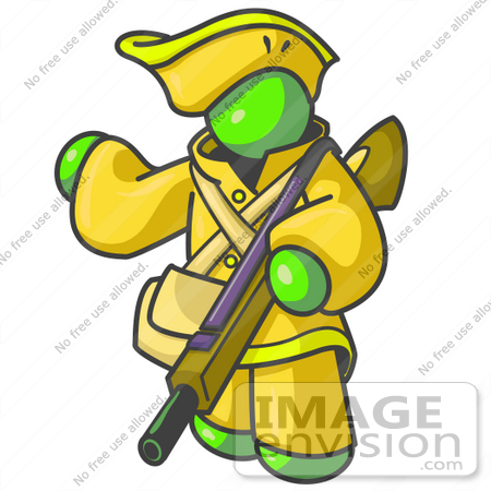 #36651 Clip Art Graphic of a Lime Green Guy Character Hunting With a Rifle by Jester Arts