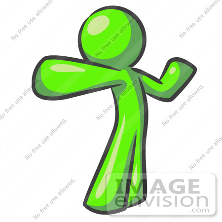 #36653 Clip Art Graphic of a Lime Green Guy Character Stretching His Arms by Jester Arts