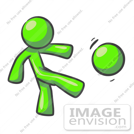 #36656 Clip Art Graphic of a Lime Green Guy Character Kicking a Ball by Jester Arts