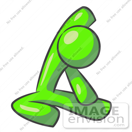 #36663 Clip Art Graphic of a Lime Green Guy Character Doing Yoga by Jester Arts