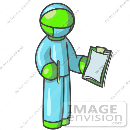 #36665 Clip Art Graphic of a Lime Green Guy Character Surgeon in Scrubs by Jester Arts
