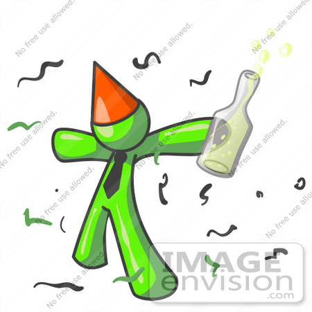 #36681 Clip Art Graphic of a Lime Green Guy Character Partying by Jester Arts