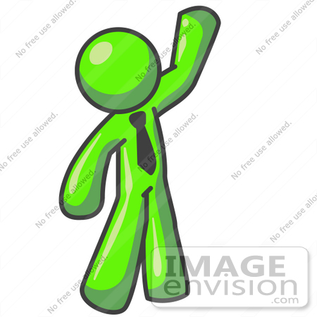 #36691 Clip Art Graphic of a Lime Green Guy Character Waving by Jester Arts