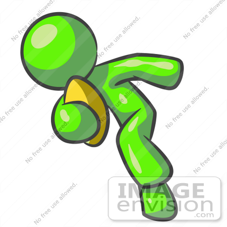 #36692 Clip Art Graphic of a Lime Green Guy Character Playing Football by Jester Arts