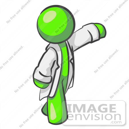 #36693 Clip Art Graphic of a Lime Green Guy Character Scientist Waving by Jester Arts