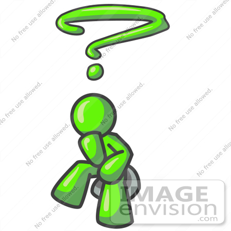 #36696 Clip Art Graphic of a Lime Green Guy Character Thinking by Jester Arts