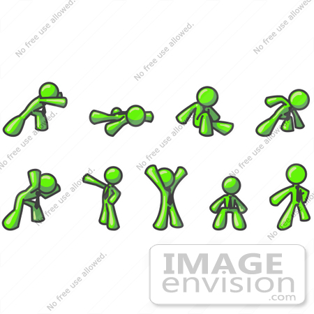 #36699 Clip Art Graphic of a Lime Green Guy Character in Different Poses by Jester Arts