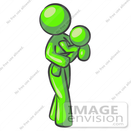 #36701 Clip Art Graphic of a Lime Green Lady Character Holding a Baby by Jester Arts