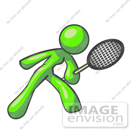 #36702 Clip Art Graphic of a Lime Green Lady Character Playing Tennis by Jester Arts