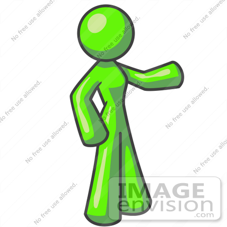 #36704 Clip Art Graphic of a Lime Green Lady Character Pointing by Jester Arts