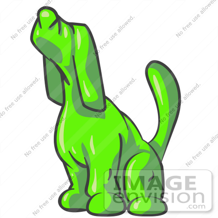 #36708 Clip Art Graphic of a Lime Green Dog Sniffing or Howling by Jester Arts