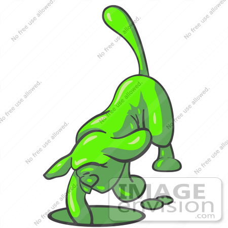 #36712 Clip Art Graphic of a Lime Green Dog Digging by Jester Arts