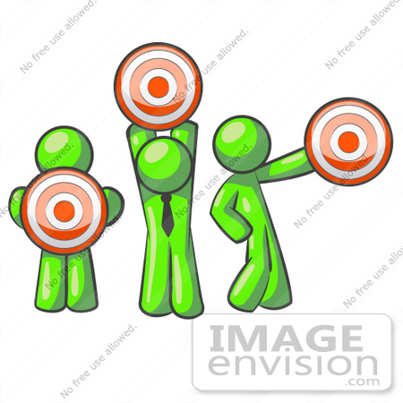 #36721 Clip Art Graphic of Lime Green Guy Characters Holding Targets by Jester Arts