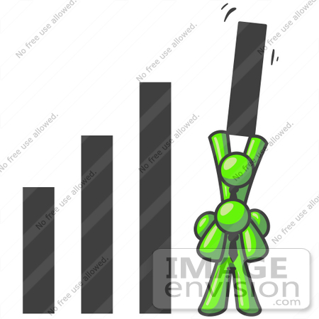 #36725 Clip Art Graphic of Lime Green Guy Characters in a Bar Graph by Jester Arts