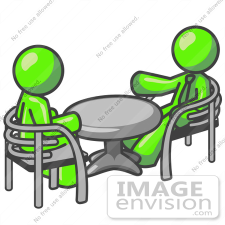 #36727 Clip Art Graphic of Lime Green Guy Characters Sitting at a Table by Jester Arts