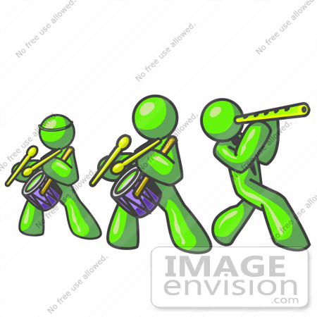 #36730 Clip Art Graphic of Lime Green Guy Characters in a Band by Jester Arts