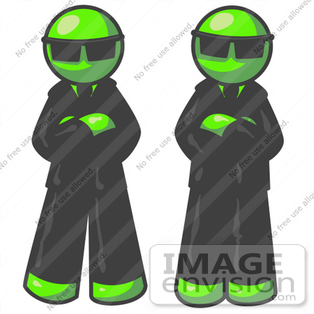 #36732 Clip Art Graphic of Lime Green Guy Characters Guarding by Jester Arts
