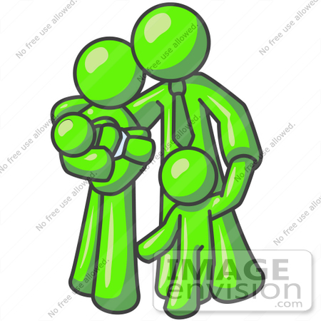 #36734 Clip Art Graphic of a Lime Green Guy Character Family Embracing by Jester Arts
