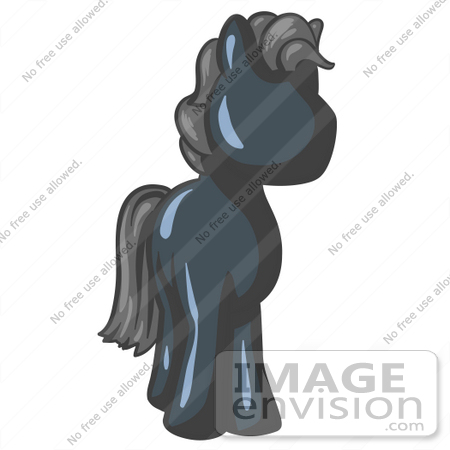 #36742 Clip Art Graphic of a Dark Blue Pony With Gray Hair by Jester Arts