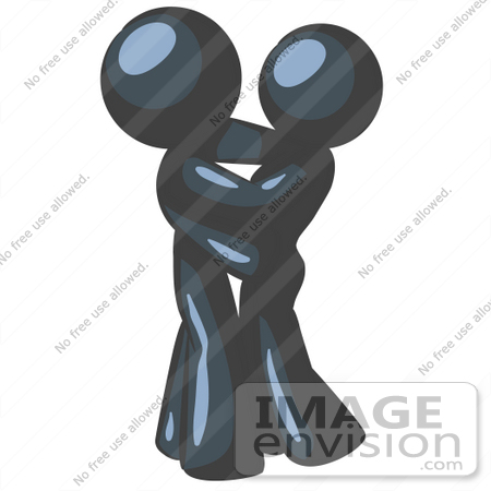 #36746 Clip Art Graphic of Dark Blue Guy Characters Embracing by Jester Arts