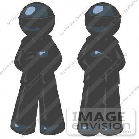 #36750 Clip Art Graphic of Dark Blue Guy Characters Guarding an Entrance by Jester Arts