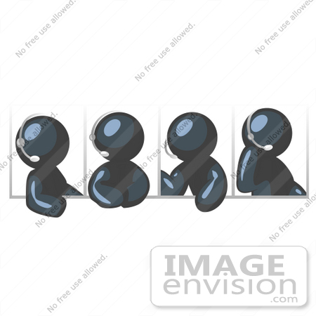 #36753 Clip Art Graphic of Dark Blue Guy Characters in Different Poses, Talking on Headsets by Jester Arts