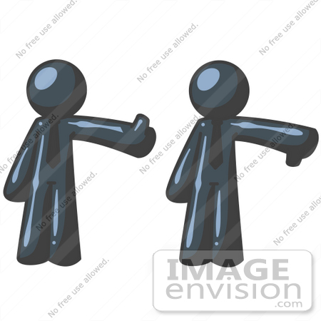 #36762 Clip Art Graphic of Dark Blue Guy Characters Giving The Thumbs up and Down by Jester Arts