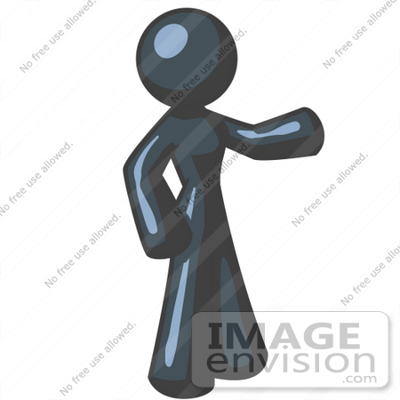 #36763 Clip Art Graphic of a Dark Blue Lady Character Pointing by Jester Arts