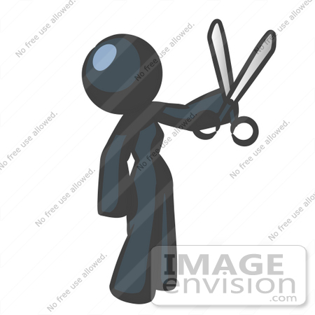 #36765 Clip Art Graphic of a Dark Blue Lady Character Holding Scissors by Jester Arts
