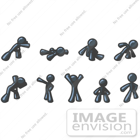 #36778 Clip Art Graphic of a Dark Blue Guy Character in Different Poses by Jester Arts