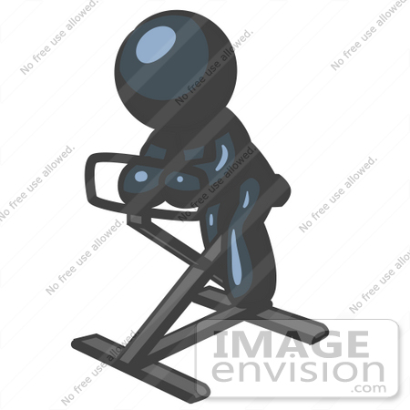 #36787 Clip Art Graphic of a Dark Blue Guy Character Exercising on a Stationary Bike by Jester Arts