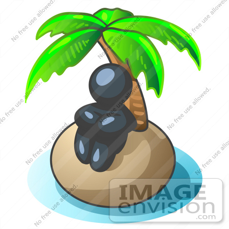 #36791 Clip Art Graphic of a Dark Blue Guy Character Alone on an Island by Jester Arts