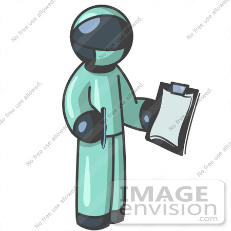 #36801 Clip Art Graphic of a Dark Blue Guy Character Surgeon in Scrubs by Jester Arts