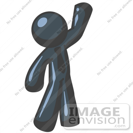 #36802 Clip Art Graphic of a Dark Blue Guy Character Waving by Jester Arts