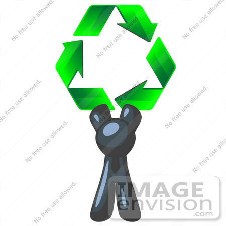 #36805 Clip Art Graphic of a Dark Blue Guy Character Holding Recycle Arrows by Jester Arts
