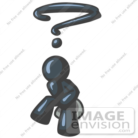 #36806 Clip Art Graphic of a Dark Blue Guy Character Wondering by Jester Arts