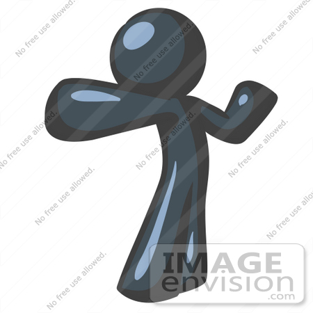 #36808 Clip Art Graphic of a Dark Blue Guy Character Stretching or Punching by Jester Arts