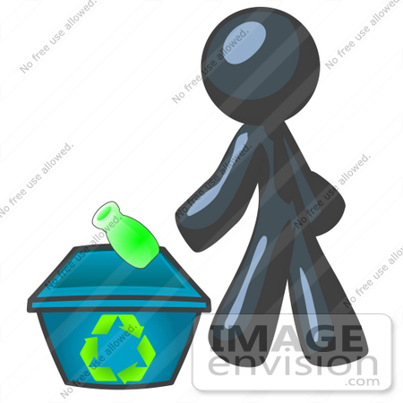 #36817 Clip Art Graphic of a Dark Blue Guy Character Recycling by Jester Arts