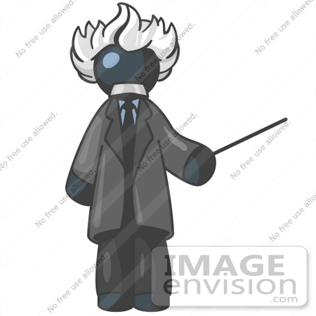 #36829 Clip Art Graphic of a Dark Blue Guy Character as Albert Einstein by Jester Arts