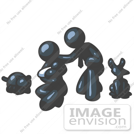 #36833 Clip Art Graphic of a Dark Blue Guy Character Family With a Baby and Pets by Jester Arts