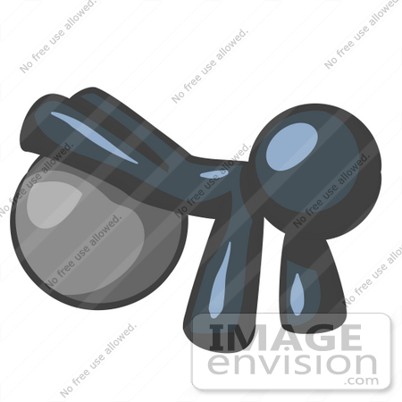 #36844 Clip Art Graphic of a Dark Blue Guy Character Exercising With a Yoga Ball by Jester Arts